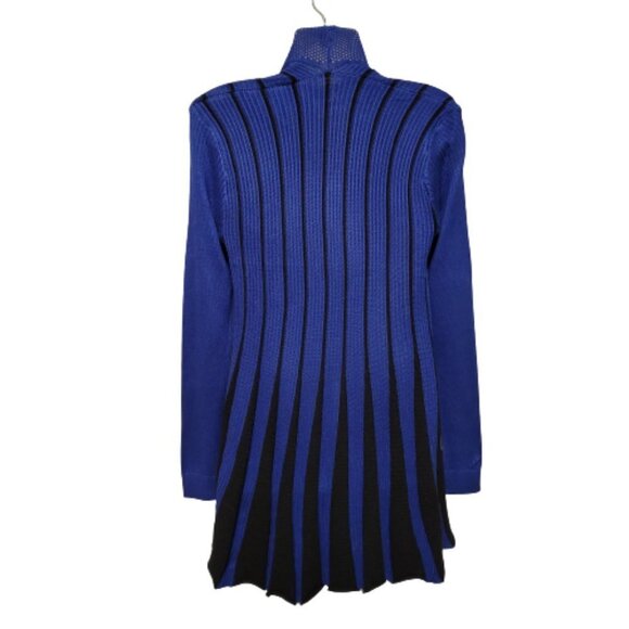 𝅺ROYAL Blue and Black Ribbed Waterfall Open Front Asymmetrical Cardigan  - NWOT - Picture 3 of 10